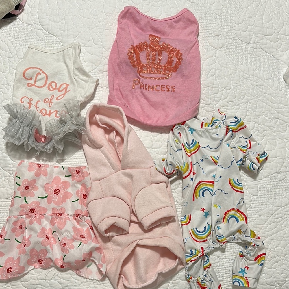 Cute Dog Apparel Set - Pink, White, Multicolor